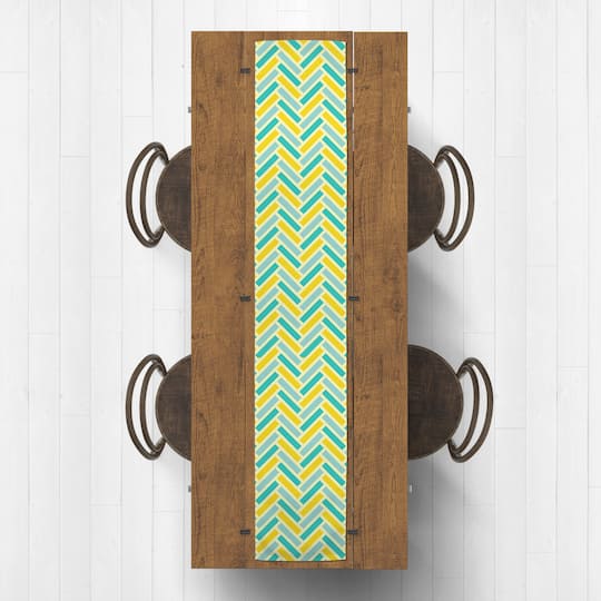 Yellow & Blue Herringbone Indoor/Outdoor Table Runner